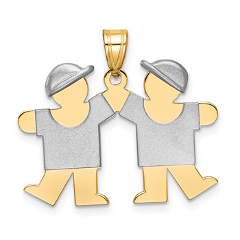 14k Two-tone The Kids Small Double Boys Engravable Kiss Charm