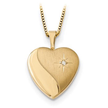 14K 16mm Diamond Heart Locket & Gold Plated SS 12mm Pendant — alternate view