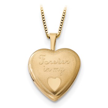 14K 16mm Forever in Heart Locket/Gold-plated Sterling 12mm Pendant — alternate view