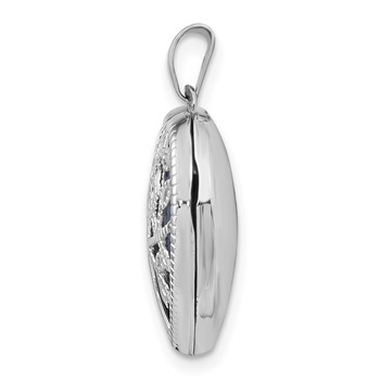 14k White Gold Cut-out Tree of Life with Blue Fabric Interior 18mm Heart Locket — alternate view