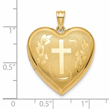 14k Textured and Diamond-cut Floral Cross Ash Holder 24mm Heart Locket — alternate view