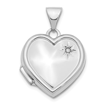 14K White Gold with Diamond 16mm Heart Locket
