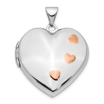 14K White Gold with Rose Rhodium 22mm Heart Locket