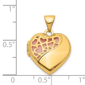 14K Hearts Cut Out with Pink Fabric Interior 16mm Heart Locket — alternate view