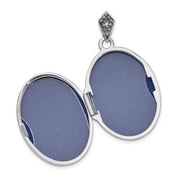 14K White Gold Diamond Cut-out Tree with Blue Fabric Interior 23mm Oval Locket — alternate view