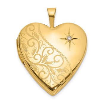 14K Polished Diamond Scrolled 20mm Heart Locket