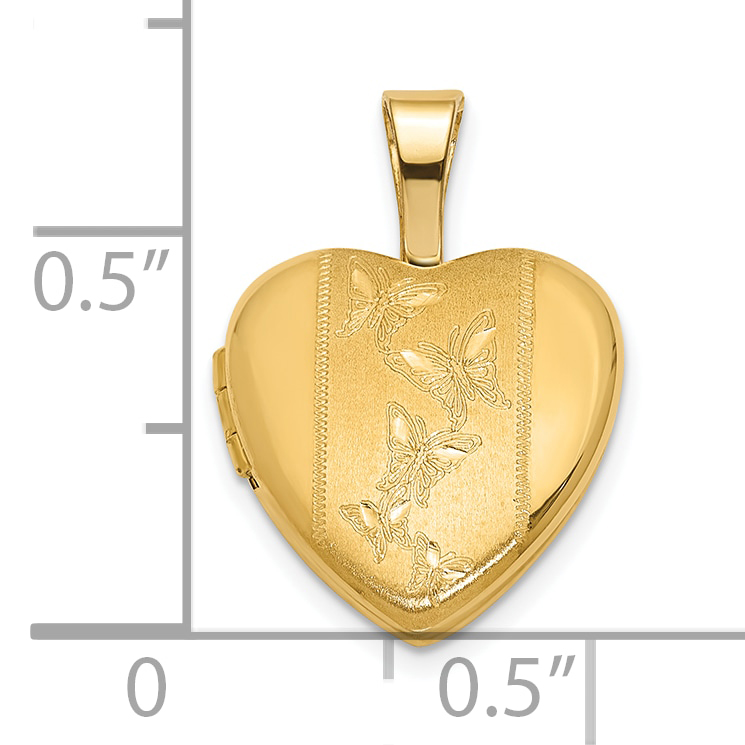 Butterflies 12mm Heart Locket Charm Pendant 14k Yellow Gold 18.5x12.5mm Women's detailed image 5