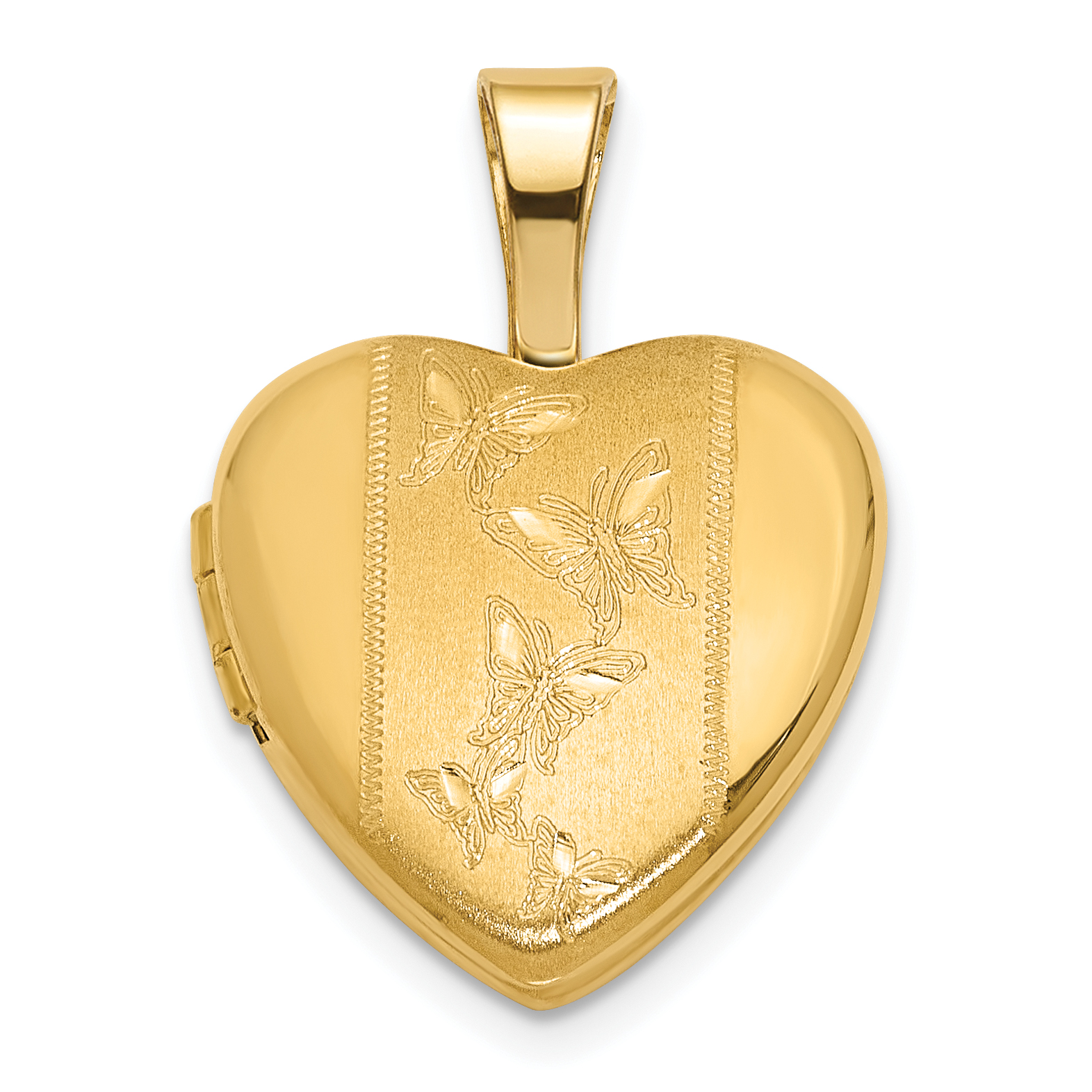 Butterflies 12mm Heart Locket Charm Pendant 14k Yellow Gold 18.5x12.5mm Women's main product image