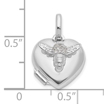 14k White Gold Polished CZ Bee Heart 12mm Locket — alternate view