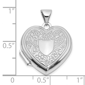 14k White Gold Polished Fancy Floral Border and Crest 18mm Heart Locket — alternate view