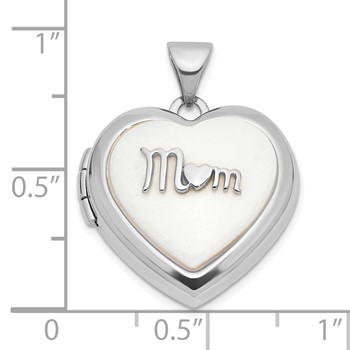 14k White Gold Polished White Agate Mom 18mm Heart Locket — alternate view