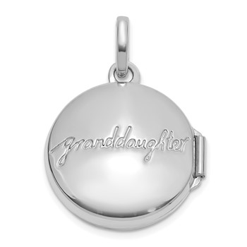 14K White Gold Polished Floral Reverses to GRANDDAUGHTER 16mm Round Locket — alternate view