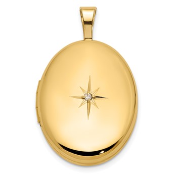 14K Polished Diamond Star 16mm Oval Locket