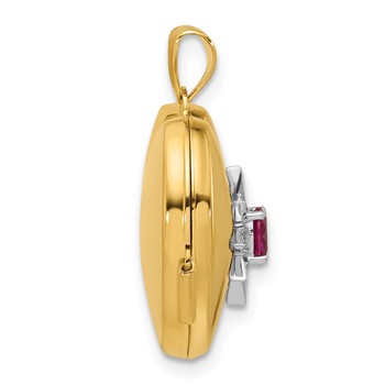 14k and White Rhodium Starburst and Round Lab Created Ruby 18mm Heart Locket — alternate view