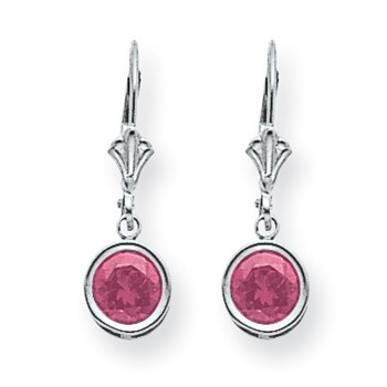 14k White Gold 6mm Pink Sapphire leverback earring