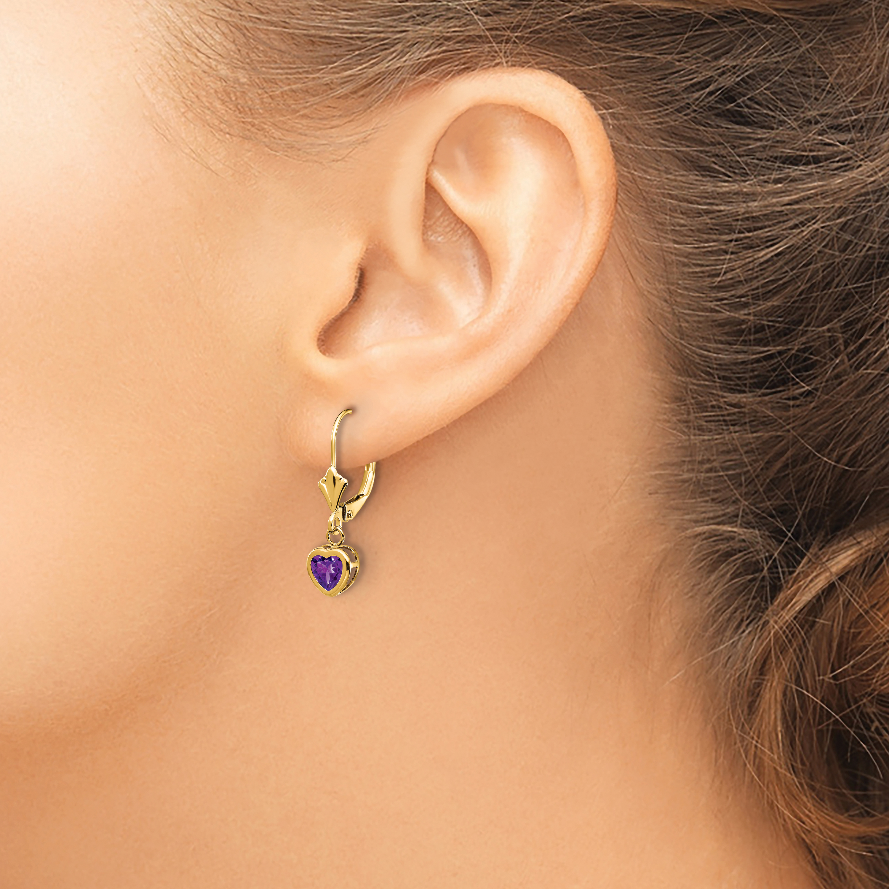 Amethyst 5mm Heart Bezel Leverback Dangle Earrings 14k Yellow Gold 23x6mm detailed image 3