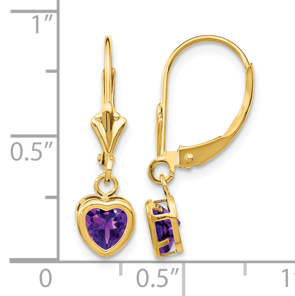 Amethyst 5mm Heart Bezel Leverback Dangle Earrings 14k Yellow Gold 23x6mm detailed image 4
