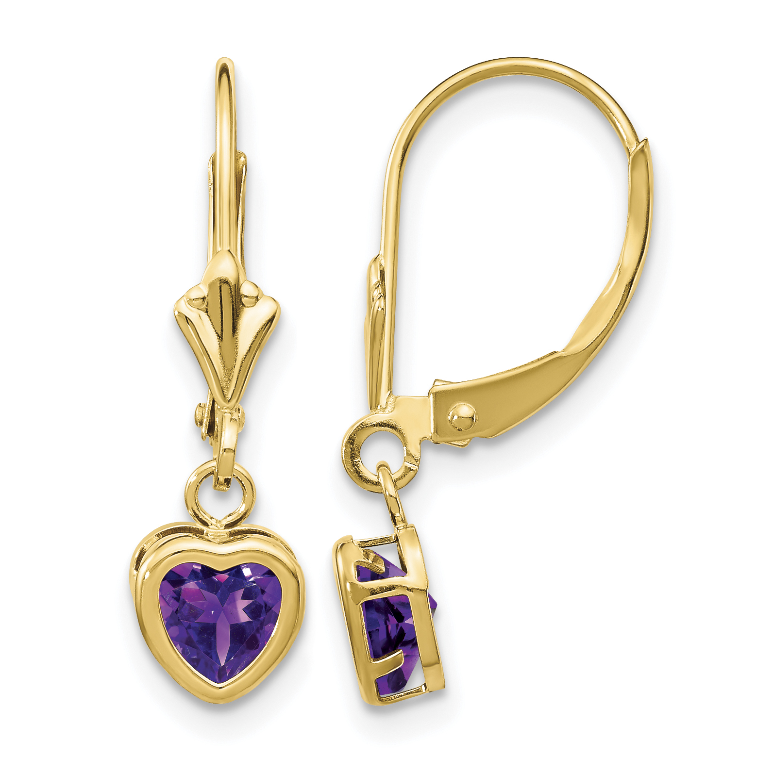 Amethyst 5mm Heart Bezel Leverback Dangle Earrings 14k Yellow Gold 23x6mm main product image