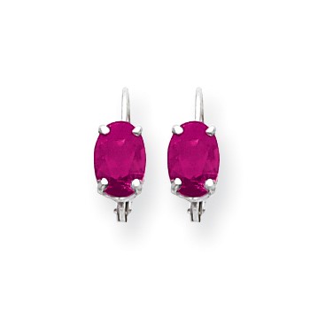 14k White Gold 7x5mm Oval Pink Tourmaline leverback earring