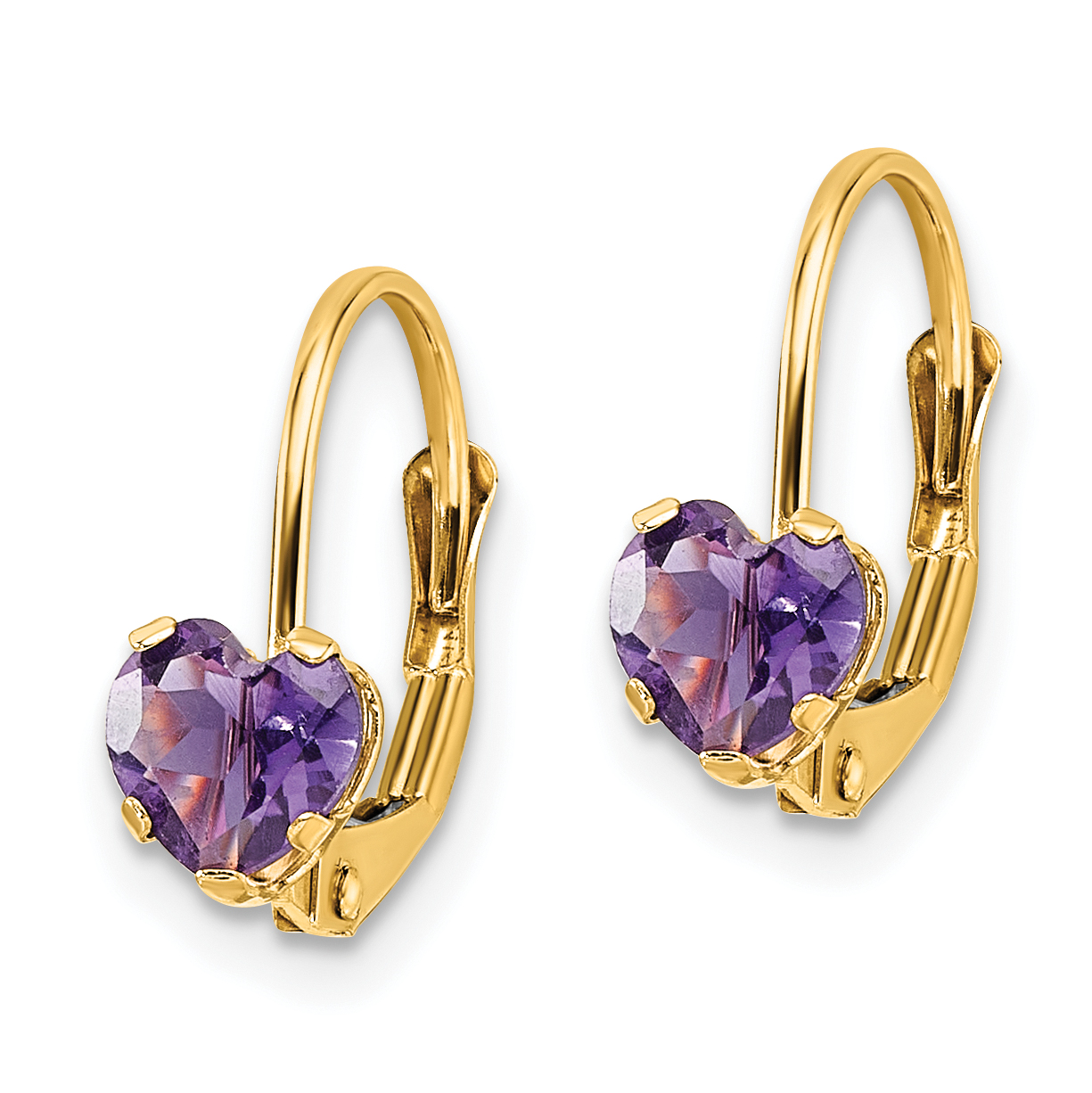 Amethyst 5mm Heart Leverback Earrings Real 14k Yellow Gold 17x5mm Women's product image view 2
