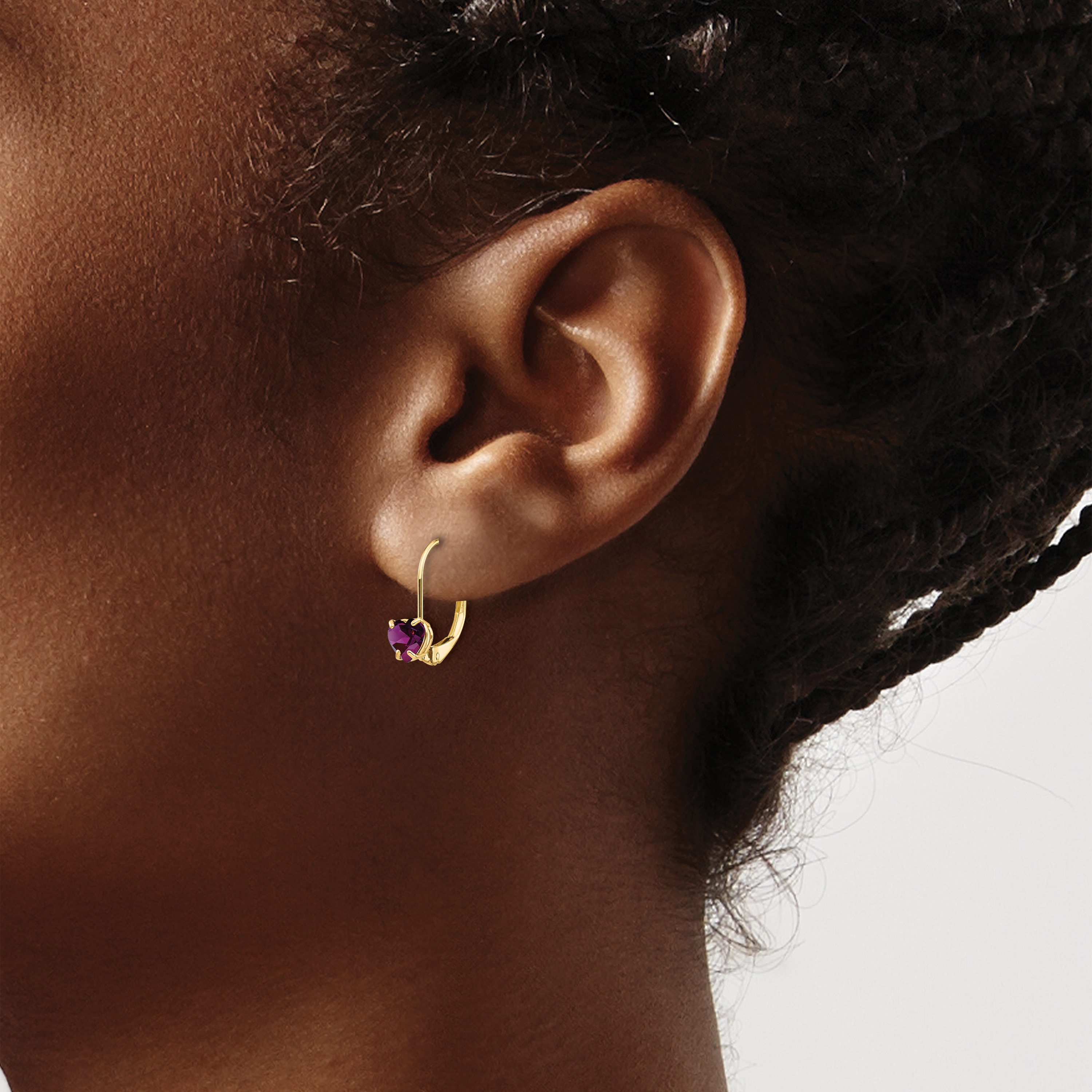 Amethyst 5mm Heart Leverback Earrings Real 14k Yellow Gold 17x5mm Women's product image view 3