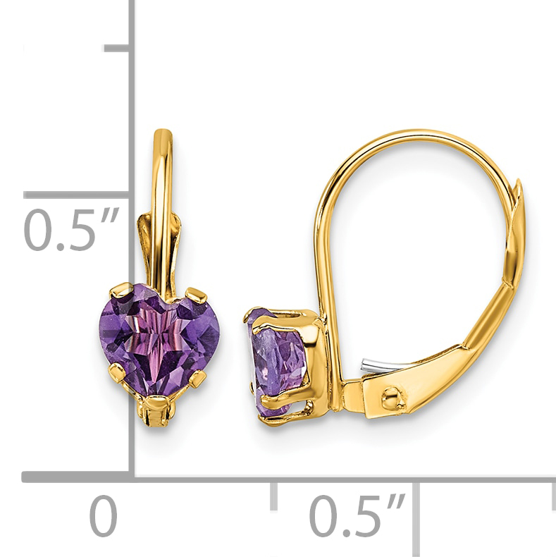 Amethyst 5mm Heart Leverback Earrings Real 14k Yellow Gold 17x5mm Women's product image view 4