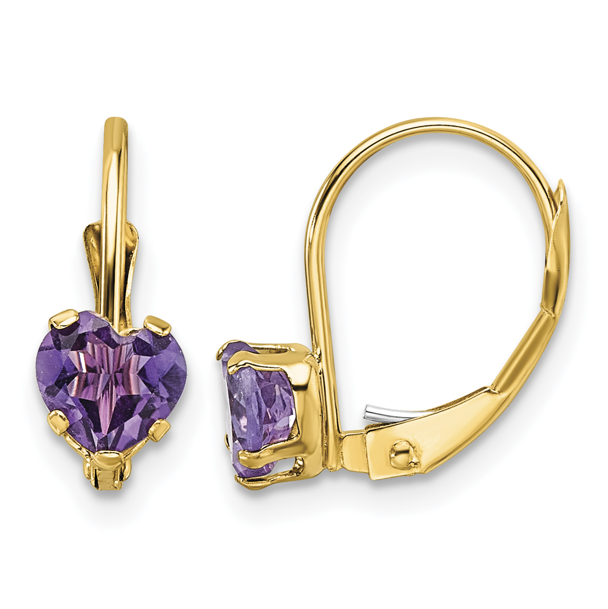 Amethyst 5mm Heart Leverback Earrings Real 14k Yellow Gold 17x5mm Women's main product image
