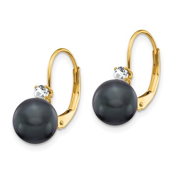 14k 7mm Black FW Cultured Pearl VS Diamond Leverback Earring — alternate view