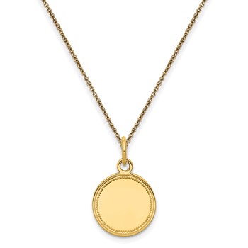 14k Plain .018 Gauge Engravable Round Disc Charm on 18 inch Chain