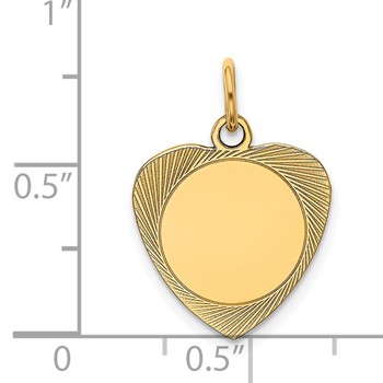 14k Etched Design .013 Gauge Engravable Heart 18x15mm Disc Charm — alternate view