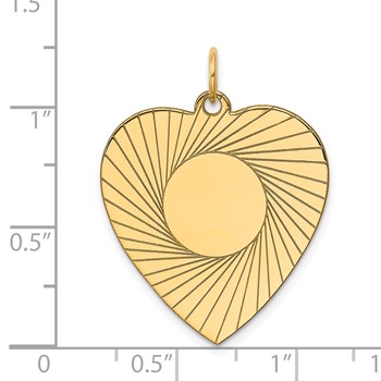14k Etched Design .018 Gauge Engravable Heart 28x24mm Disc Charm — alternate view