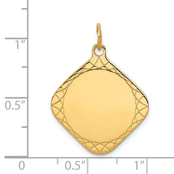 14k Patterned .018 Gauge Diamond-Shaped Engravable 24x21mm Disc Charm — alternate view