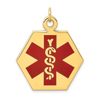 14k 26.5mm Hexagon Red Enameled Medical Jewelry Pendant