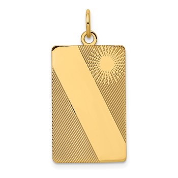 14k Patterned Sunburst with Diagonal Stripe .013 Gauge Engravable Rectangular 27x14mm Disc Charm