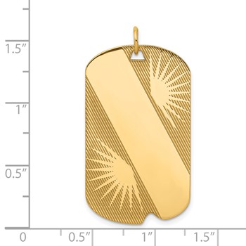 14k Patterned Sunburst with Diagonal Stripe .018 Gauge Engravable 36x21mm Dog Tag Disc Charm — alternate view