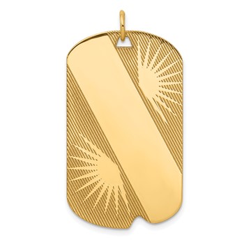 14k Patterned Sunburst with Diagonal Stripe .018 Gauge Engravable 36x21mm Dog Tag Disc Charm