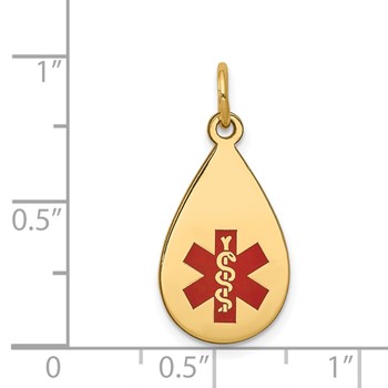 14k 20x11.5mm Teardrop Red Enameled Medical Jewelry Pendant — alternate view