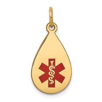 14k 20x11.5mm Teardrop Red Enameled Medical Jewelry Pendant