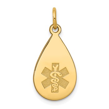 14k 20x11.5mm Teardrop Non-enameled Medical Jewelry Pendant