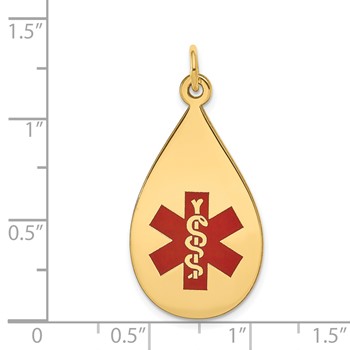 14k 28x16mm Teardrop Red Enameled Medical Jewelry Pendant — alternate view