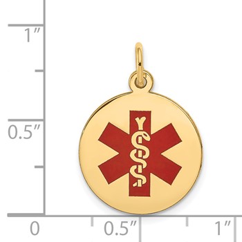 14k 16mm Round Red Enameled Medical Jewelry Pendant — alternate view