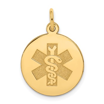 14k 16mm Round Non-enameled Medical Jewelry Pendant