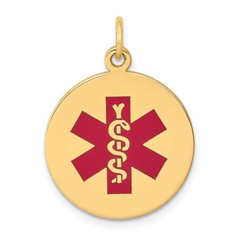 10k Red Enamel Medical Jewelry Pendant