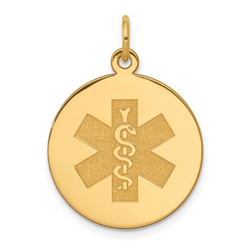 14k 19mm Round Non-enameled Medical Jewelry Pendant