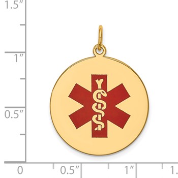 14k 22mm Round Red Enameled Medical Jewelry Pendant — alternate view
