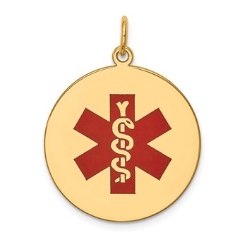 14k 22mm Round Red Enameled Medical Jewelry Pendant