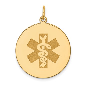 14k 22mm Round Non-enameled Medical Jewelry Pendant