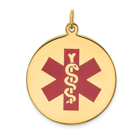 14K White Gold Medical Alert Charm with Red Enamel | Star of Life Engraved ID | Charmed Medical Jewelry
