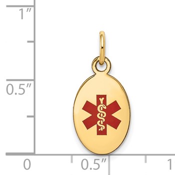 14k 16x9.5mm Oval Red Enameled Medical Jewelry Pendant — alternate view