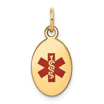 14k 16x9.5mm Oval Red Enameled Medical Jewelry Pendant
